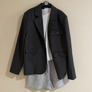 [7SHIFTIN] Oversized Grey Pinstriped Jacket - Size S